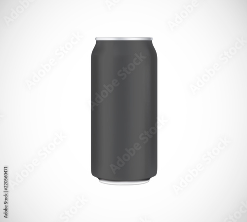 Black can front view. Can vector visual 500 ml. For beer, lager, alcohol, soft drinks, soda advertising.