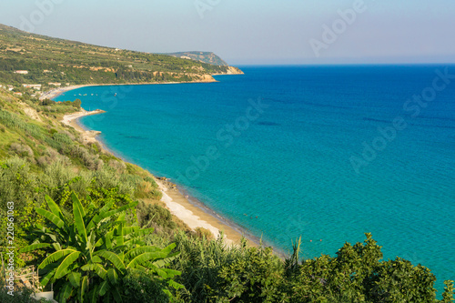 Kanali beach near Lourdata village in Kefalonia Greece. A long, beautiful, quiet and secluded beach with turquoise sea waters