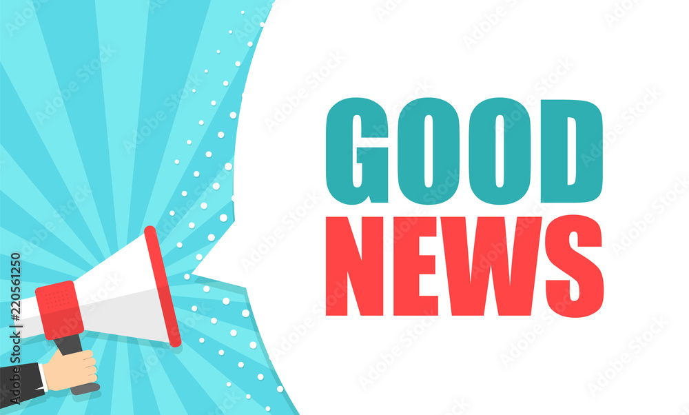 Male hand holding megaphone with good news speech bubble. Loudspeaker. Banner for business, marketing and advertising. Vector illustration. Male hand holding megaphone with good news speech bubble. Loudspeaker. Banner for business, marketing and advertising. Vector illustration.