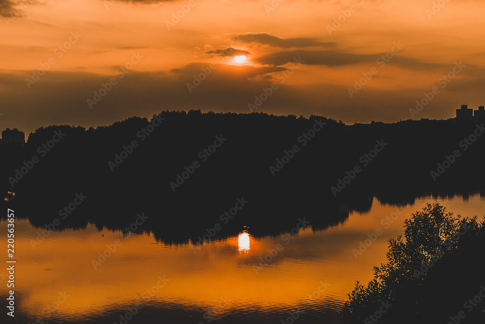 Sunset over the river Svisloch, Minsk, Belarus