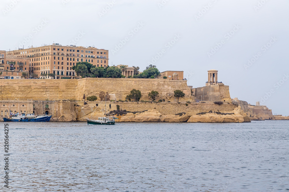 Valletta, Malta. View of the city and fortifications from the side of the Great Bay