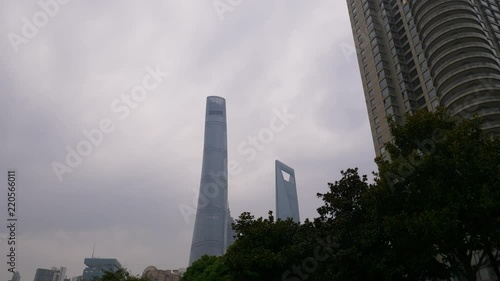 cloudy day shanghai city pudong bay megatall panorama 4k china
 photo