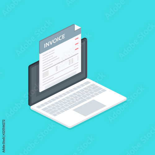 Invoice isometric concept. Payment, bills, receipts, invoices. Flat design, abstract vector illustration. Accounting.