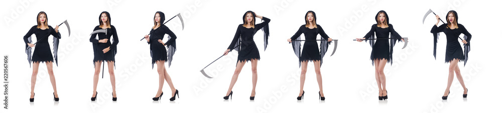 Fototapeta premium Woman in halloween concept with scythe