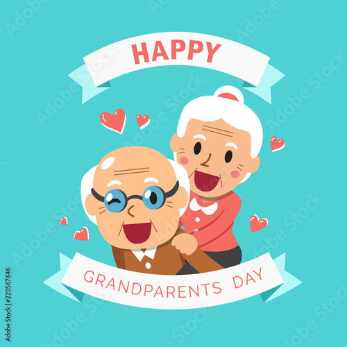 Vector cartoon illustration of happy grandpa and grandma grandparents day for design.