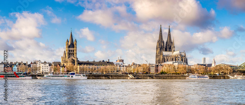 Panorama of the skyline of Cologne with Rhine and Cologne Cathedral photo
