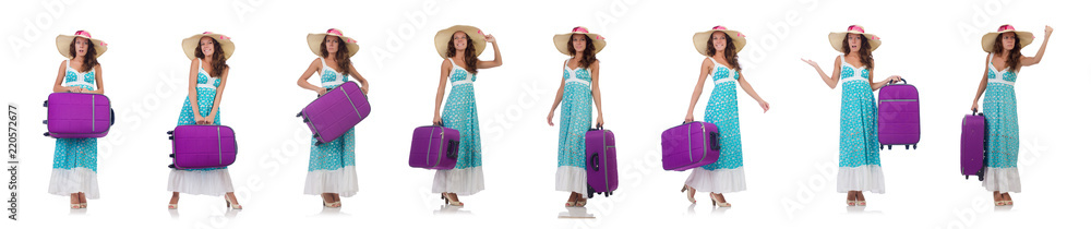 Woman going to summer vacation isolated on white