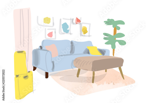 vector interior design hand drawn watercolor illustration.