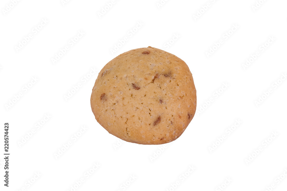 Homemade chocolate chip cookie isolated on white background. Sweet biscuit. Homemade chocolate chip cookie isolated on white background. Sweet biscuit.