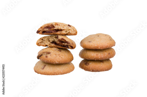 Homemade chocolate chip cookies isolated on white background. Sweet biscuits.