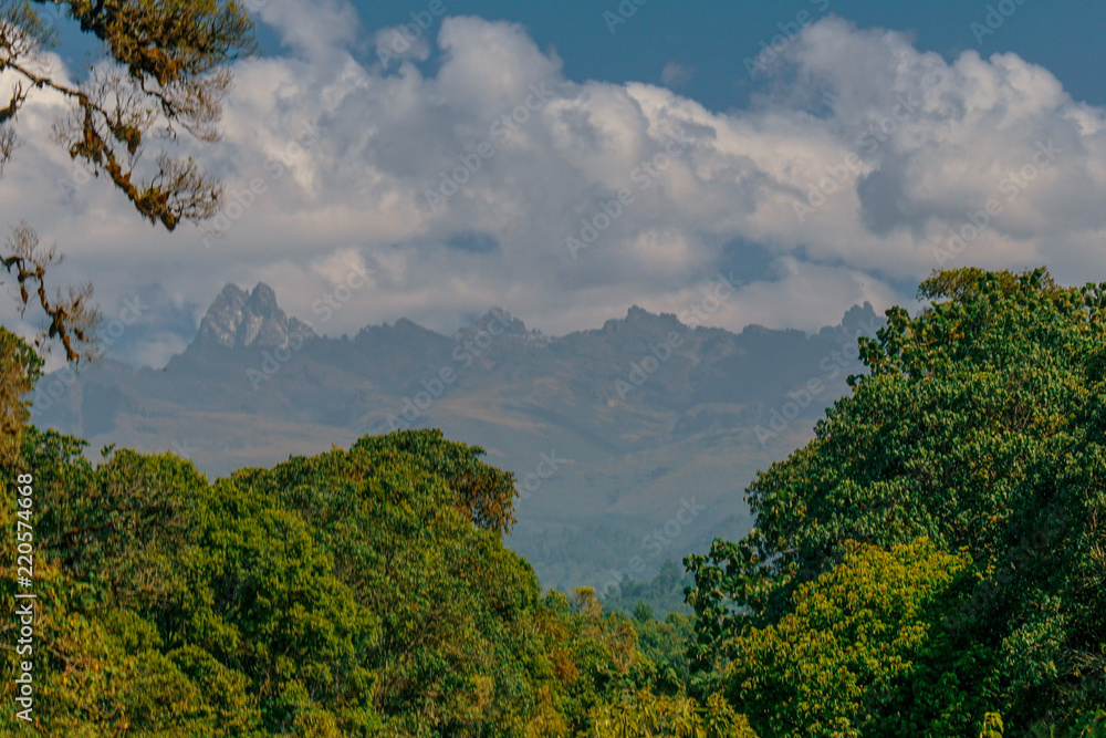 Batian Peak, Mount Kenya seen from Kamweti Forest