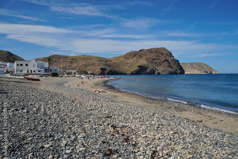 Obraz premium Beach at the village of Las Negras in the Cabo de Gata-Nijar natural park, Almeria, Andalusia, Spain