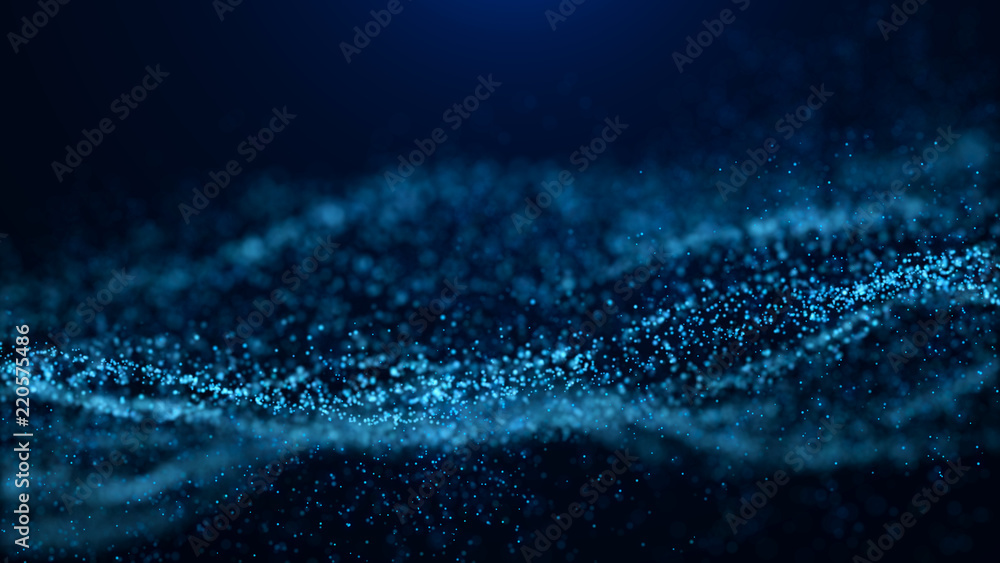Wave of particles. Abstract particle. Data visualization. Abstract digital background. 4k rendering. - obrazy, fototapety, plakaty 