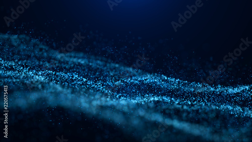 Wave of particles. Abstract particle. Data visualization. Abstract digital background. 4k rendering. photo