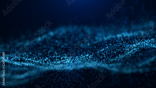 Wave of particles. Abstract particle. Data visualization. Abstract digital background. 4k rendering.
