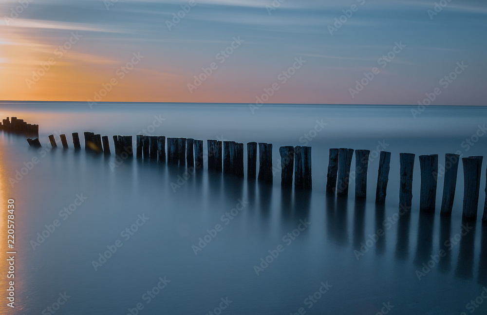 Long exposure sunset at the beach. Bergen can Zee, The Netherlands