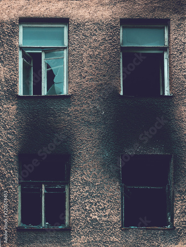 Broken burned building