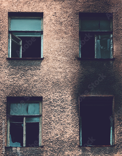 Broken burned building