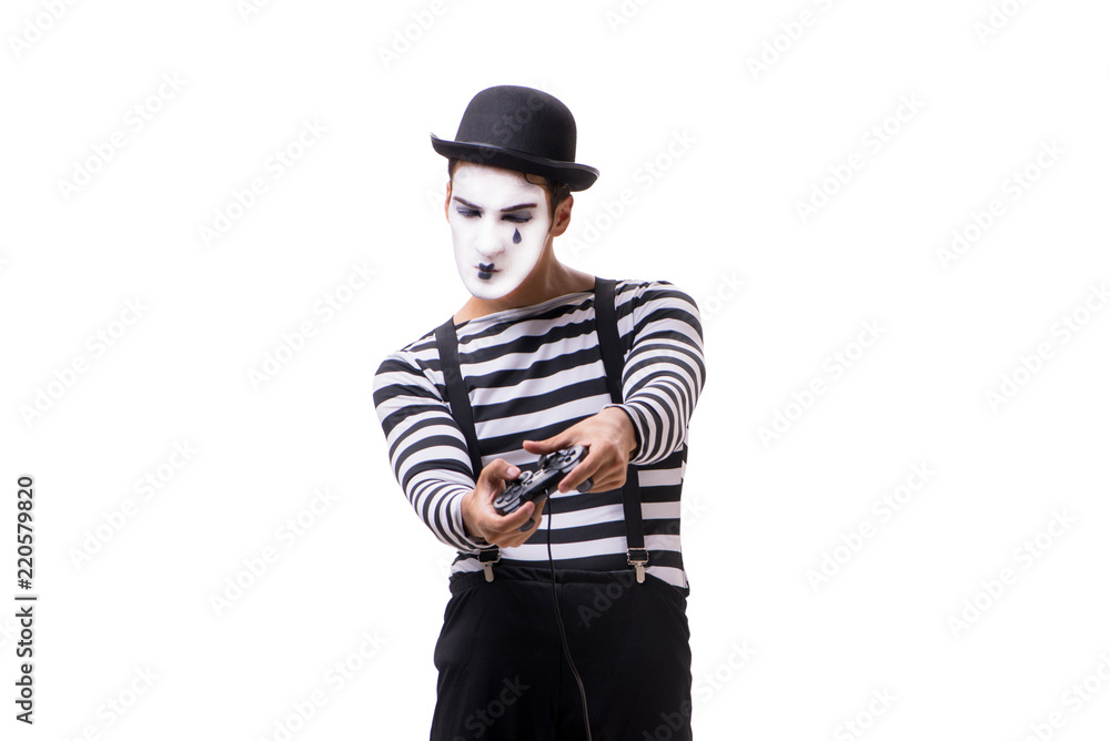 Mime with joystick isolated on white background Mime with joystick isolated on white background