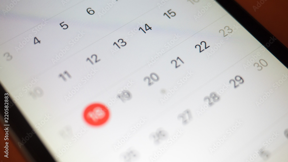 Mobile Calendar in smarth phone close up Mobile Calendar in smarth phone close up