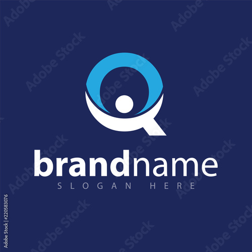 q letter with people logo icon vector template