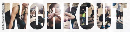 Obraz Kolaż sprawny kobieta poćwiczyć na siłowni