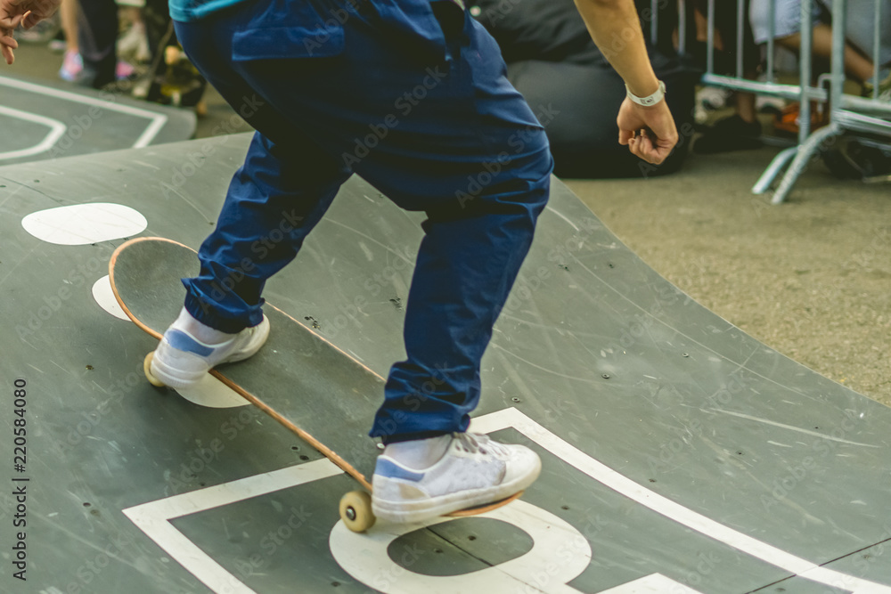 skateboard rider in action in the competition in urban city skateboard rider in action in the competition in urban city