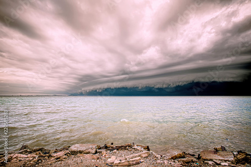 Cloudy storm in the sea before the rain. tornado storms cloud above the sea. Monsoon season. Hurricane Florence. Hurricane Katrina.