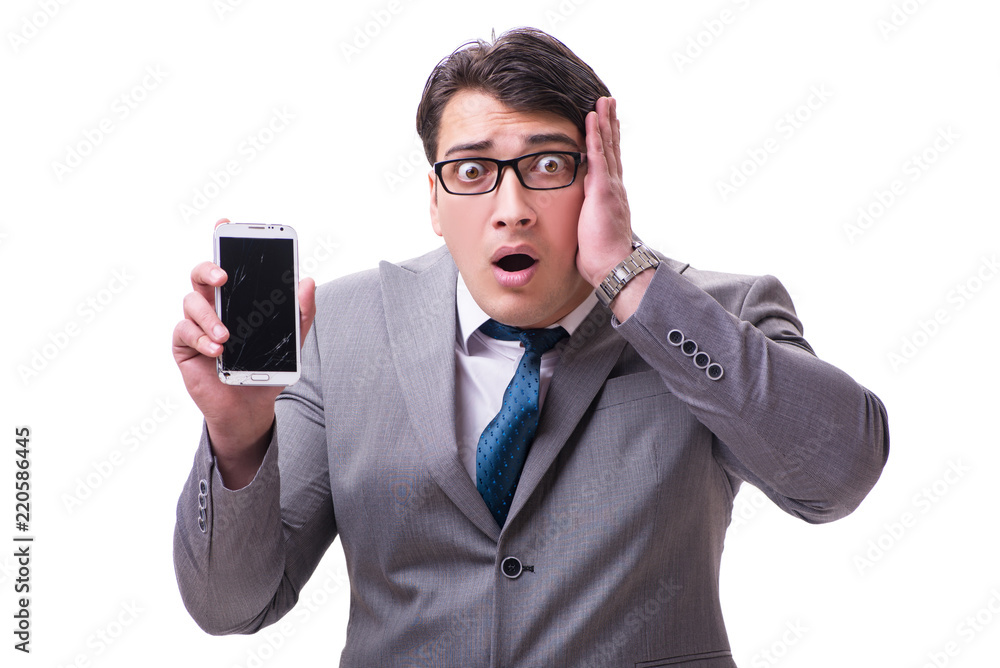 Businessman with mobile phone isolated on white Businessman with mobile phone isolated on white