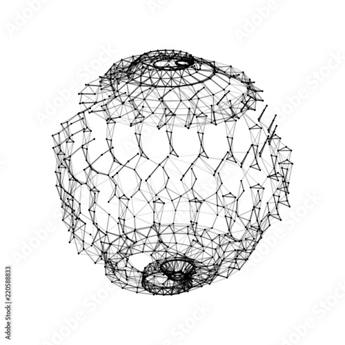 Abstract 3d sphere made of points. Sphere particles. Futuristic technology style. Abstract vector mesh distorted sphere photo