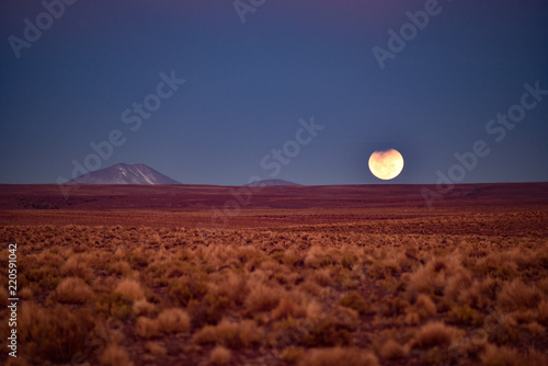 Partial Lunar eclipse over the Andean altiplano, Sud Lipez province, Eduardo Avaroa National Reserve, Bolivia