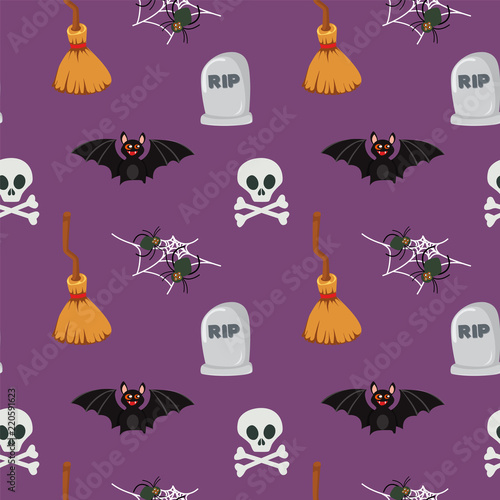 halloween pattern background broom bat grave