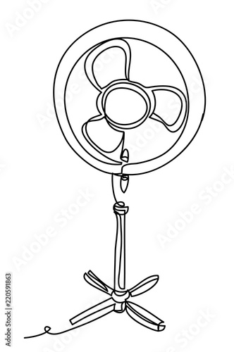Electric Desk Fan Vector illustration isolated on white background. Continuous line drawing. Vector monochrome, drawing by lines