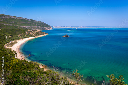 Amazing blue water beach in Arrábida, Alentejo in Portugal © LMspencer