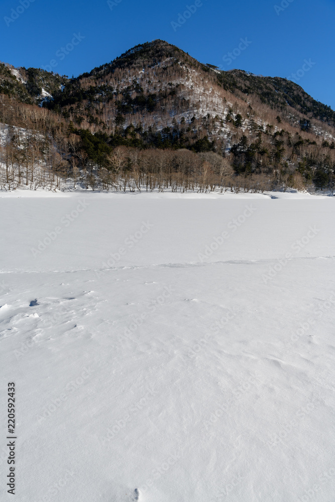 凍結した冬の刈込湖