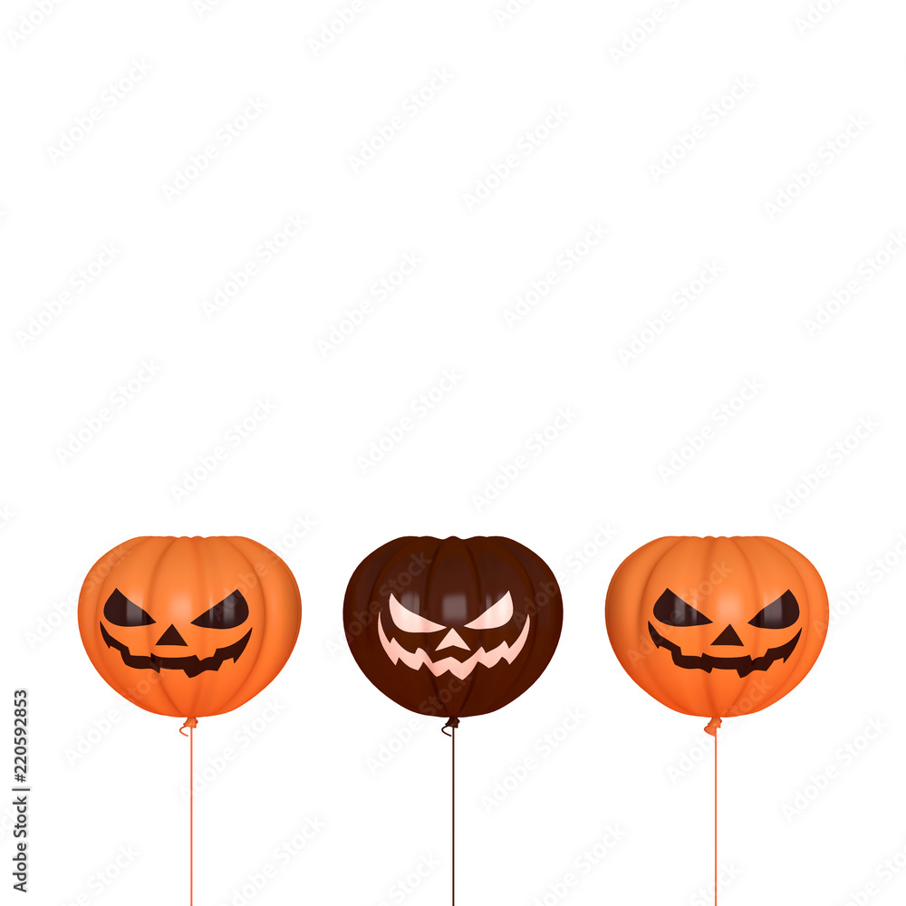Fototapeta premium Smiling orange and black balloons pumpkin shape, isolated on white background, Design creative concept for happy Halloween festival, 3D rendering illustration.