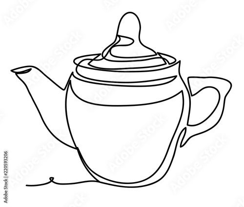 Teapot Vector illustration isolated on white background. Continuous line drawing. Vector monochrome, drawing by lines