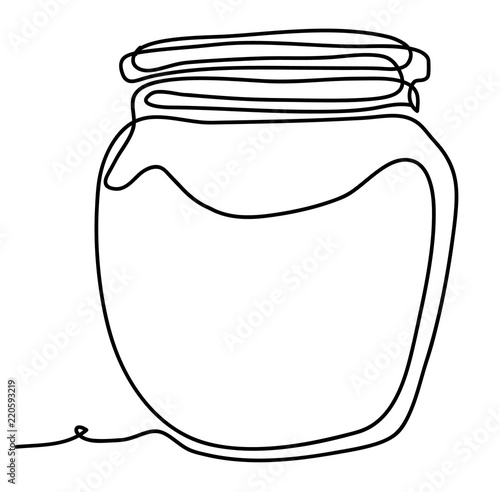 empty glass jar Vector illustration isolated on white background. Continuous line drawing. Vector monochrome, drawing by lines