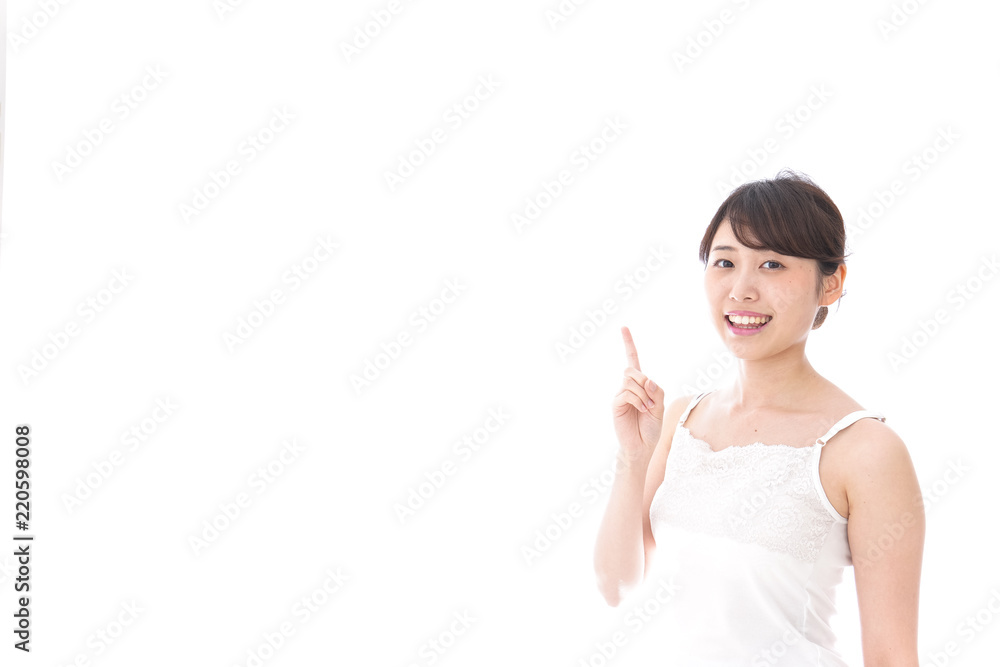 Young woman pointing to something Young woman pointing to something