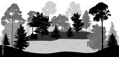 Foto Silhouettes of trees and lake (river), vector