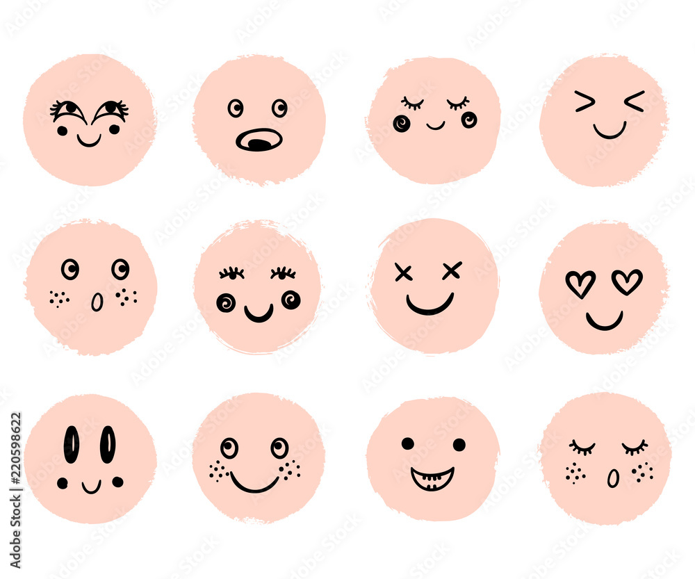 Vector cute happy faces. Doodle cartoon emotion, smile Vector cute happy faces. Doodle cartoon emotion, smile