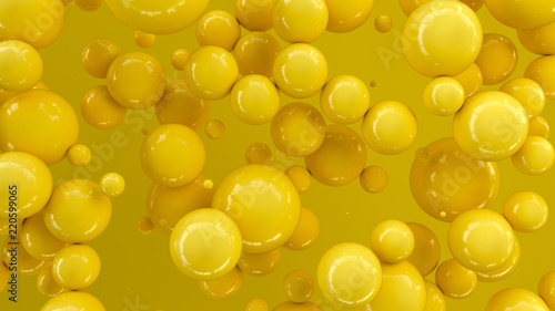 Yellow spheres of random size on yellow background