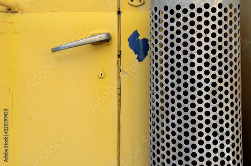 door handle on yellow truck