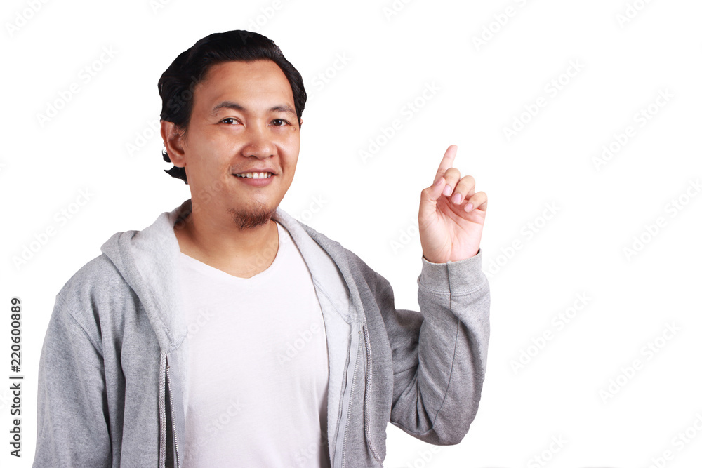 Young Man Showing Something, Appointing gesture Young Man Showing Something, Appointing gesture