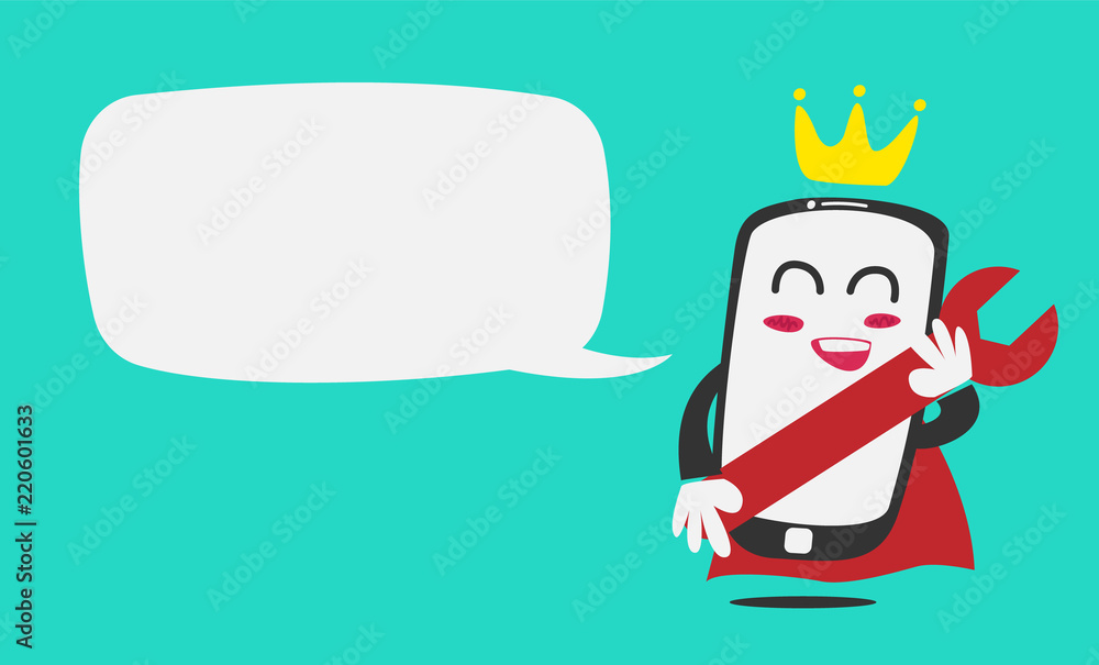 King phone cell repair mascot character with bubble speech template King phone cell repair mascot character with bubble speech template