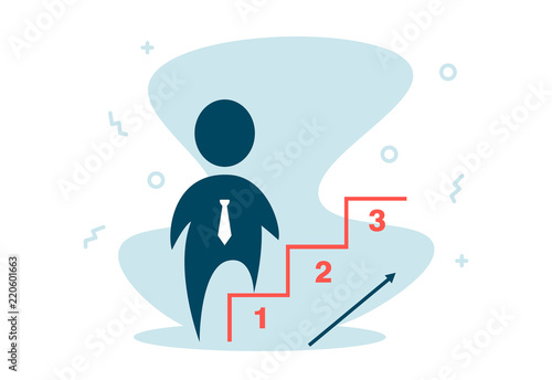 Silhouette business man walk on stairs. firs step action illustration