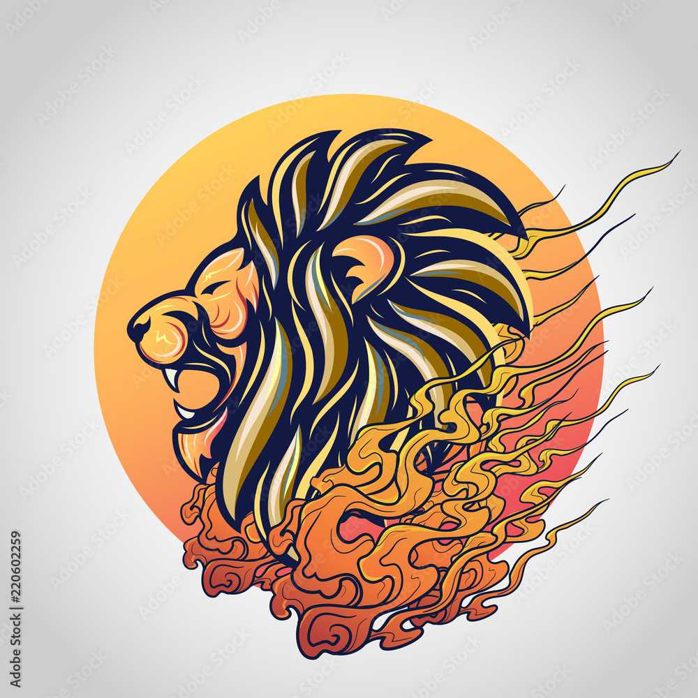 Obraz premium Lion head tattoo logo icon design, vector illustration