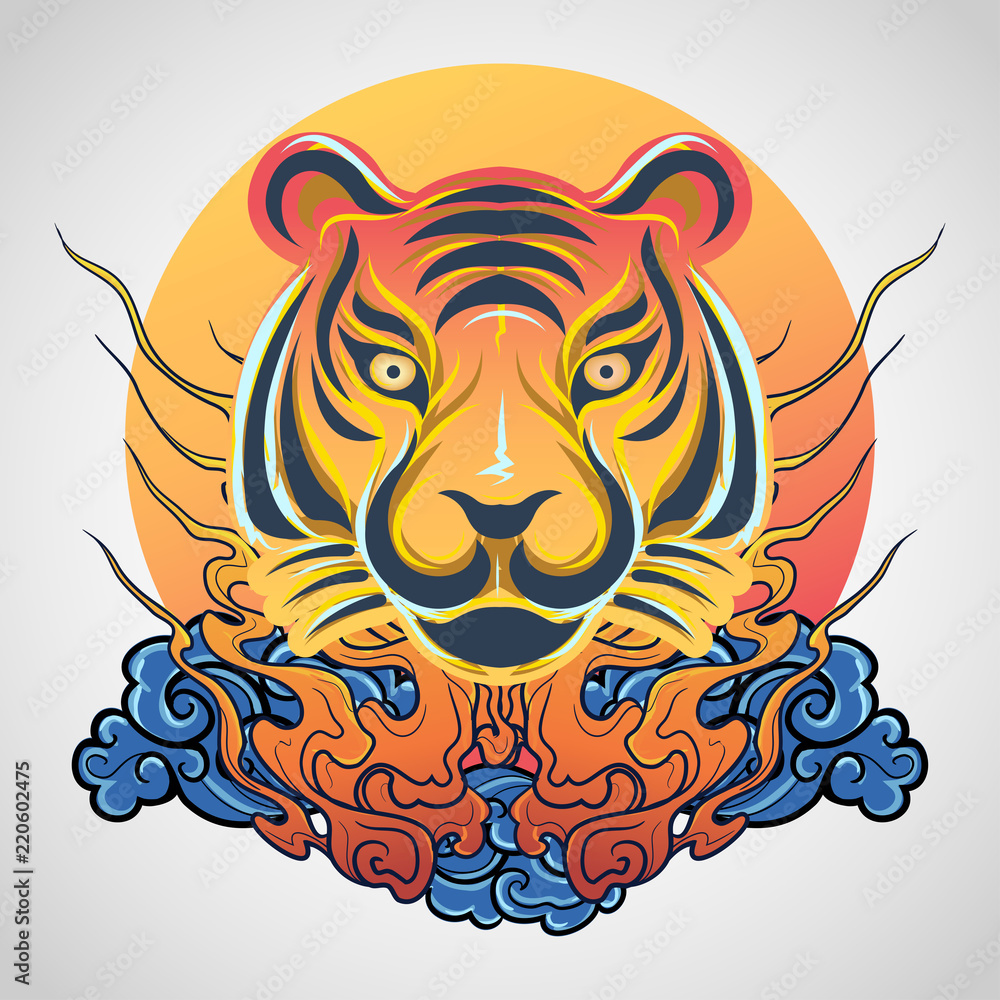tiger head tattoo logo icon design, vector illustration