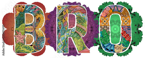 Mandala with letter word BRO. Vector decorative zentangle object
