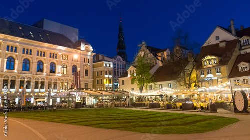 Riga. Latvia. Summer cafe on Meistaru street in the evening photo